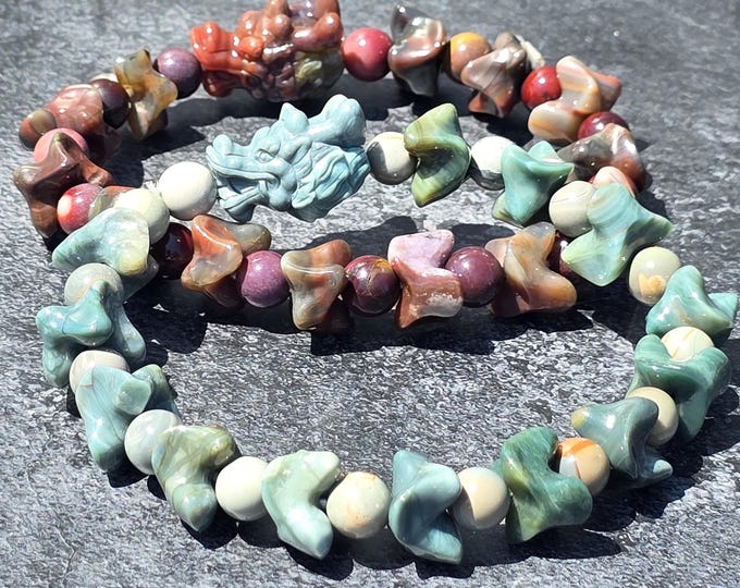 Alashan Agate Carved Crystal Beaded Dragon Bracelets