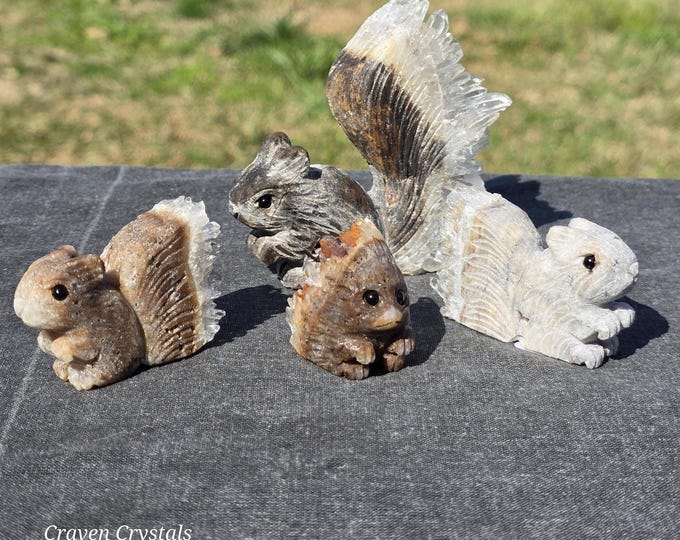 Quartz Cluster Crystal Squirrel & Hedgehog Carvings