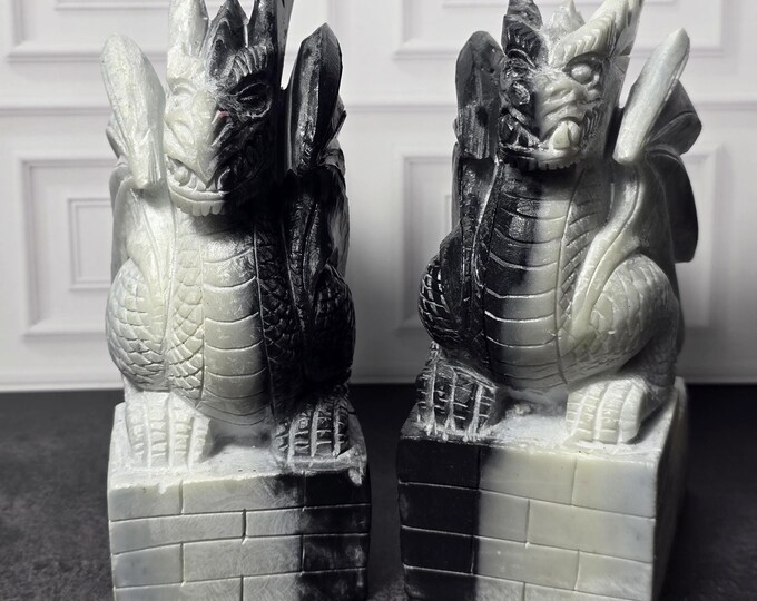 Taiji Jasper 2 piece Crystal Dragon Carving Bookends