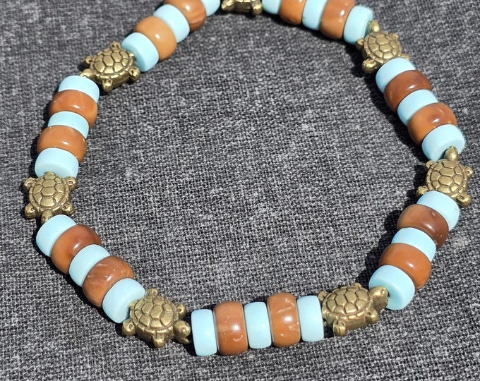 Turtles in Tahiti ~ Magnesite and Palm Wood Crystal Turtle Bracelet