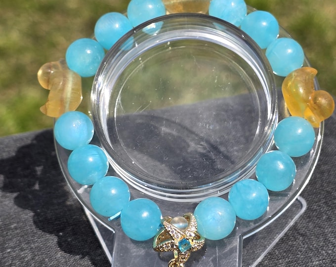 Duckling on a Blue Lagoon ~ Blue Moonstone Fluorite Duck Crystal Bracelet