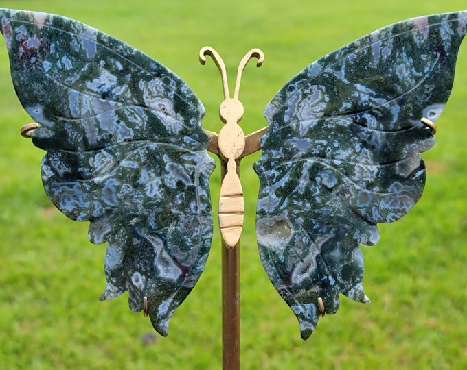 Moss Agate Crystal Butterfly Wings
