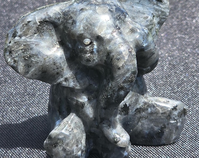 Larvikite Crystal Elephant Carving
