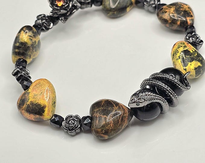 Yellow Jasper & Obsidian Custom Crystal Bracelet ~ Serpent's Embrace