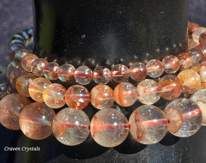 Red Pyramid Phantom Quartz Crystal Beaded Bracelets