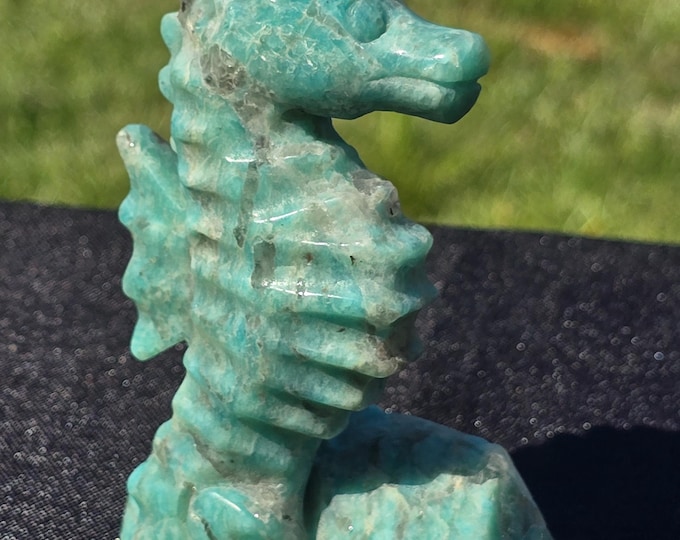 Smoky Amazonite Crystal Seahorse Carving