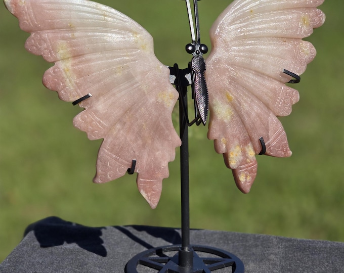Peach Blossom Tourmaline Crystal Butterfly Wings