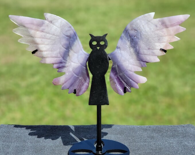 Purple Silk Fluorite Crystal Owl Wings