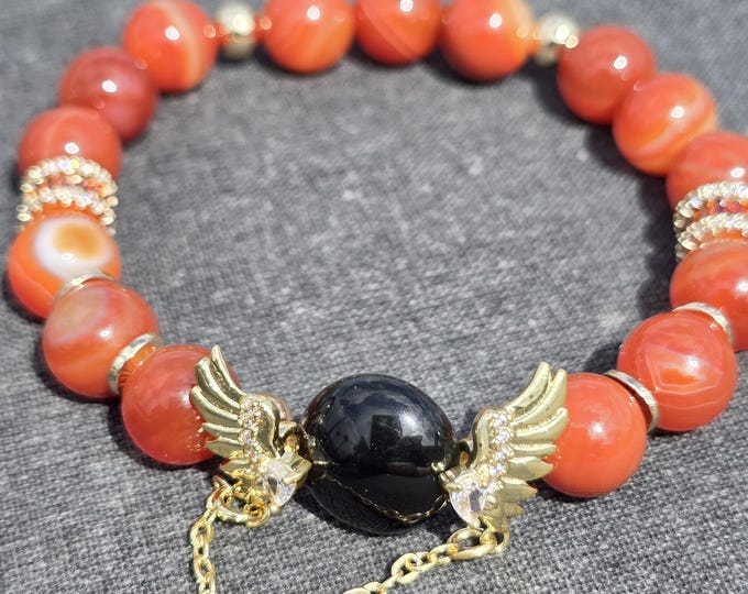 Wings of Strength ~ Carnelian Red Agate Crystal Bracelet