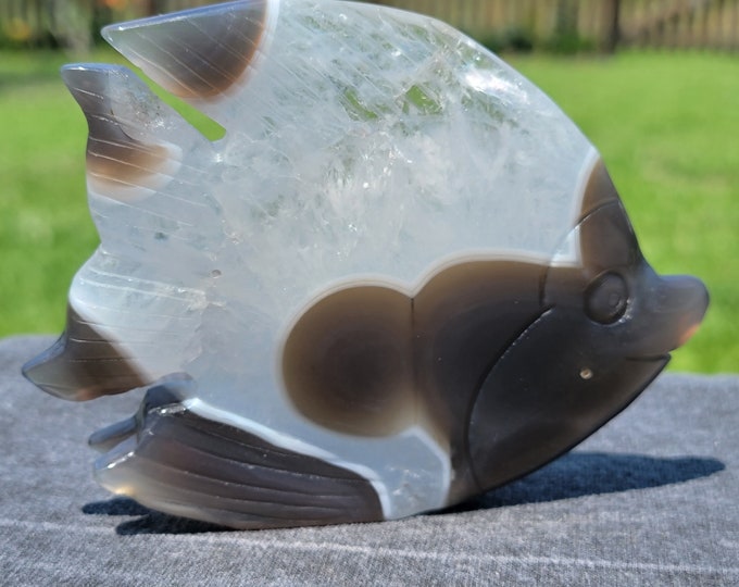 Agate with Clear Quartz Crystal Fish