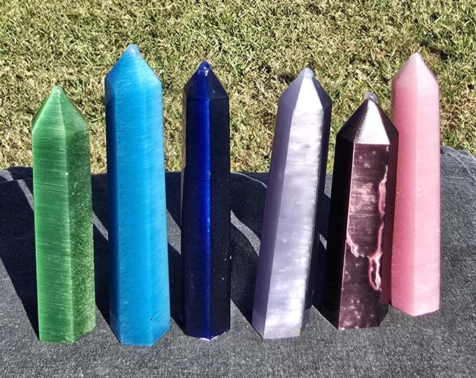 Cat Eye Selenite Crystal Towers
