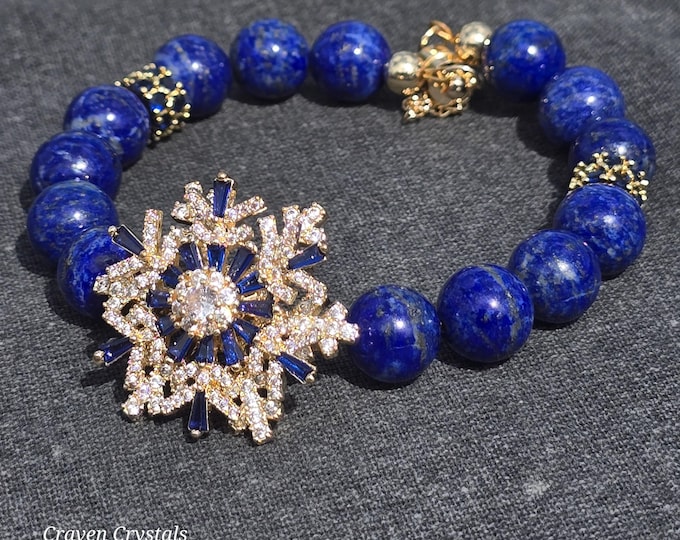 Midnight Snow ~ Lapis Lazuli Snowflake Crystal Bracelet