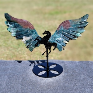 Moss Agate & Ocean Jasper Crystal Unicorn Pegasus Wings