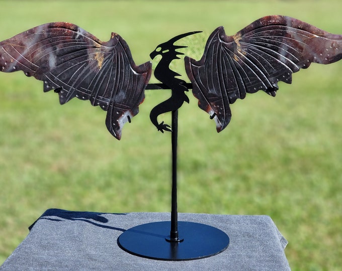 Black Moss Agate Crystal Dragon Wings