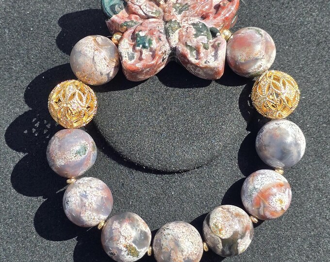 Pink Ocean Jasper Custom Crystal Beaded Bracelet ~ Blushing Butterfly