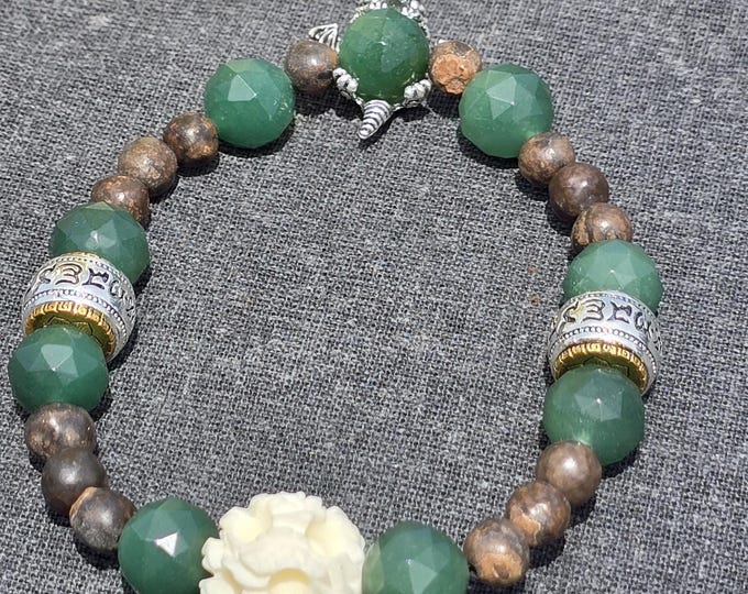 Green Aventurine, Dragon Palace Relic & Bodhi Seed Crystal Bracelet ~ Dragon Gate Harmony