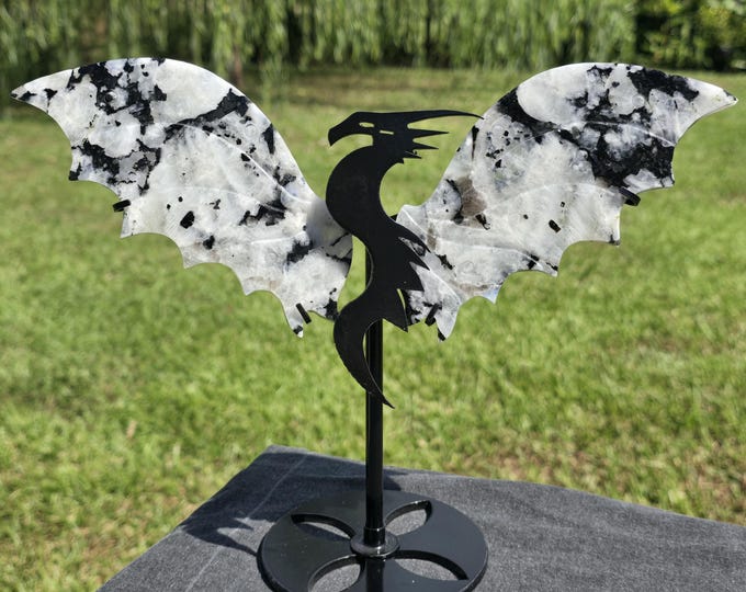 Rainbow Moonstone with Tourmaline Crystal Dragon Wings