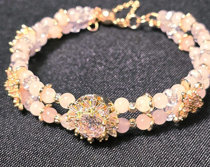 Rose Quartz & Clear Quartz Custom Crystal Bracelet ~ Summer Love