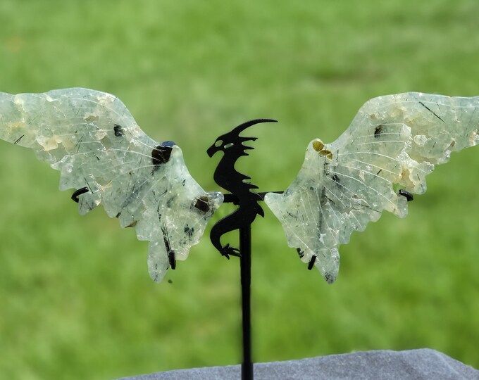 Prehnite with Epidote and Black Tourmaline Crystal Dragon Wings