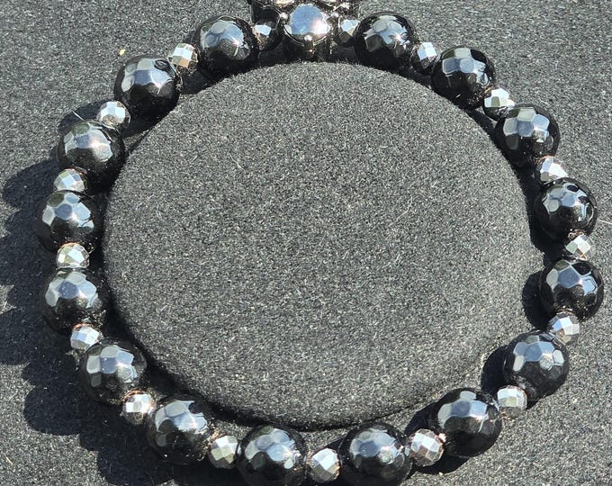 Black Agate & Hematite Minnie Mouse 'Wish Collection' Custom Crystal Bracelets
