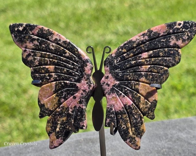 Black Forest Rhodonite Crystal Butterfly Wings