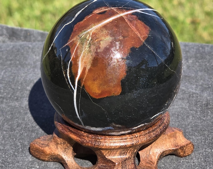 Black Agate, Ocean Jasper Crystal Sphere