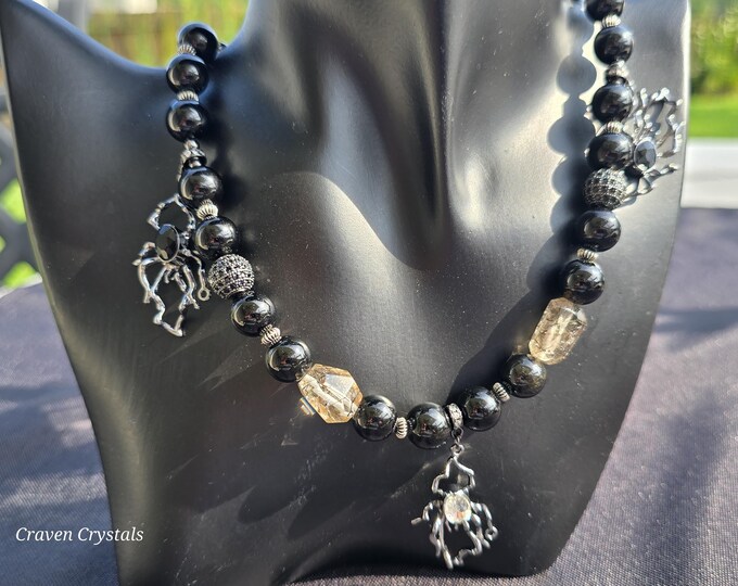 Obsidian Custom Crystal Beaded Necklace ~ Woven in Darkness