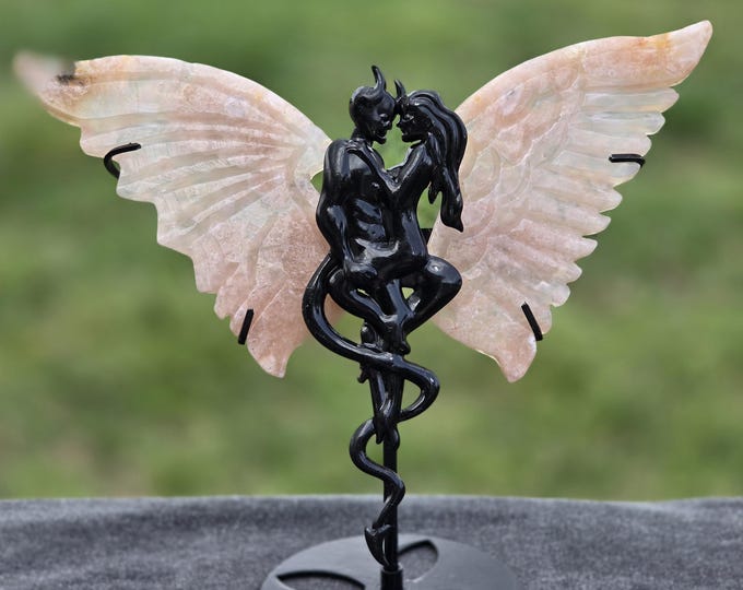 Flower Agate Crystal Angel & Devil Wings