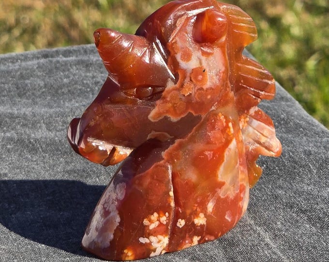 Red Flower Agate Unicorn Crystal Carvings