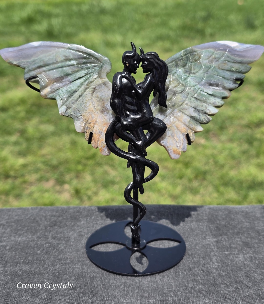 Moss Agate Crystal Angel & Devil Wings - Etsy