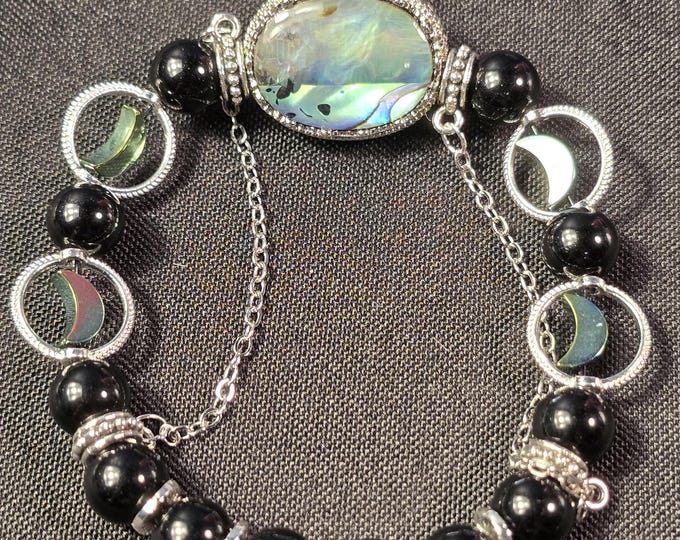 Northern Lights ~ Obsidian, Hematite & Abalone Shell Crystal Bracelet