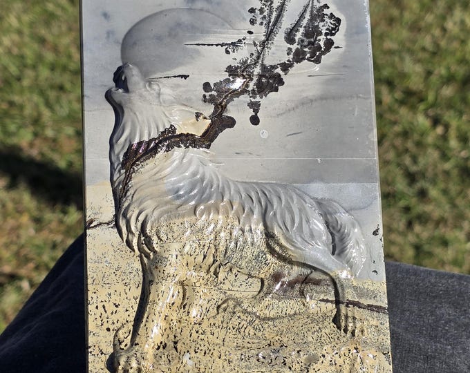 Picture Jasper Crystal Slab with Howling Wolf