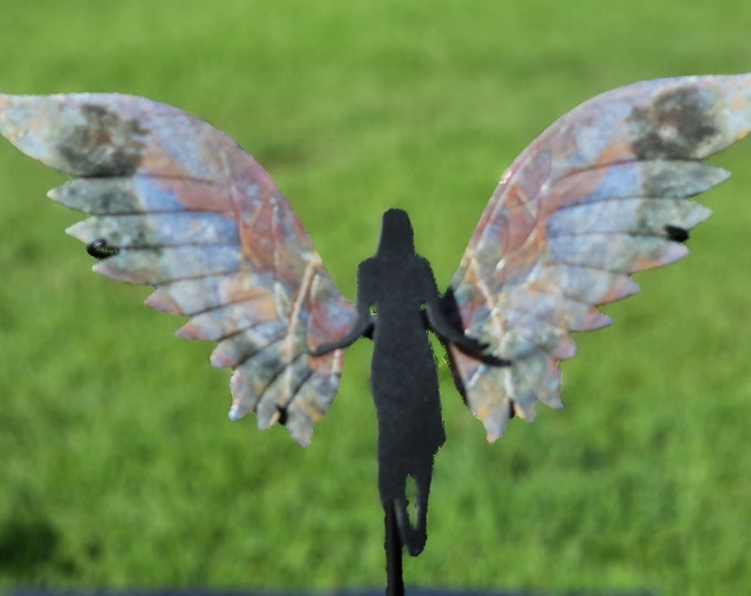 Rainbow Moss Agate & Ocean Jasper Crystal Angel Wings