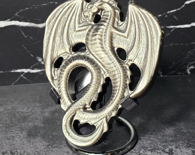 Silver Obsidian Crystal Dragon Carving