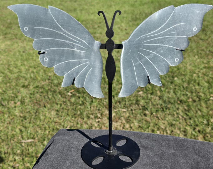 Steel Blue Cat Eye Selenite Crystal Butterfly Wings