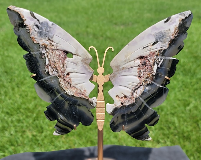 Volcano Agate with Pink Calcite Crystal Butterfly Wings