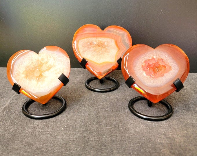 Red Carnelian Agate Crystal Heart Carvings