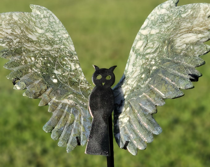 Moss Agate Crystal Owl Wings