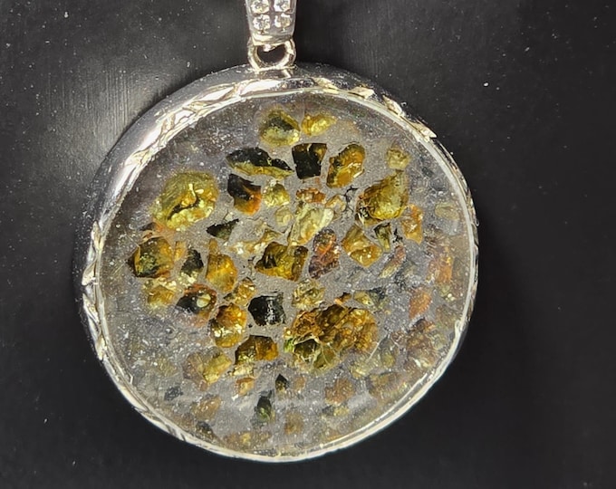 Pallasite Peridot Meteorite Sterling Silver Pendant