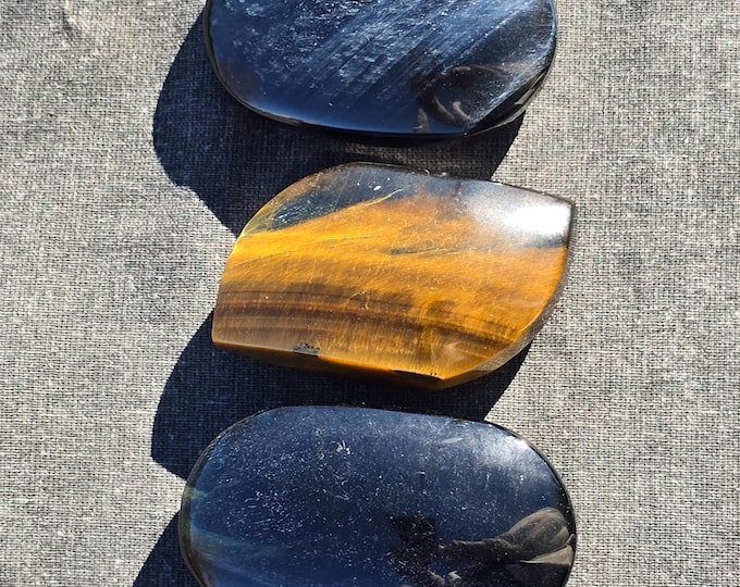 Tigers Eye & Falcons Eye Crystal Palm Stones