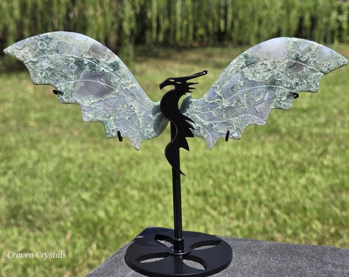 Blue Moss Agate Crystal Dragon Wings