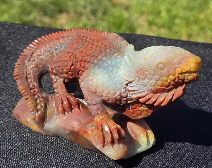 Sky Blue Quartz & Iron Crystal Lizard Carving