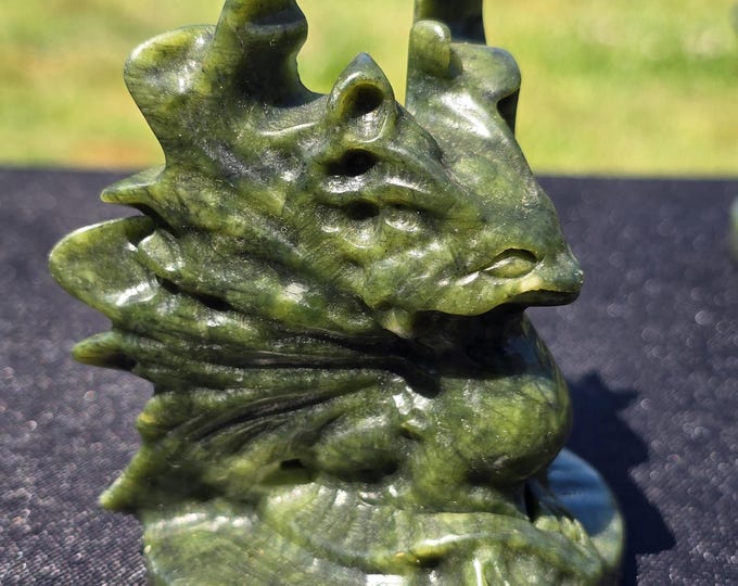 Green Serpentine Crystal Dragon Carving