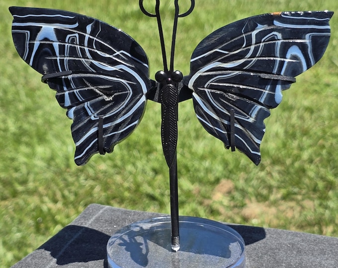 Black Banded Agate Crystal Butterfly Wings