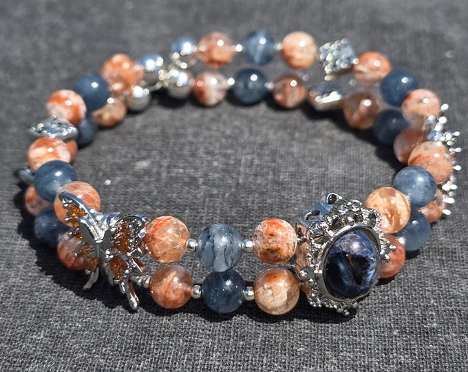 Phantom Grace ~ Blue & Orange Snow Phantom Quartz Crystal Bracelet