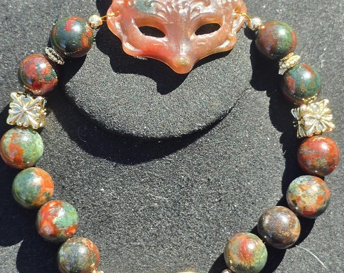Red Moss Agate Custom Crystal Beaded Bracelet ~ Red Fox Masquerade