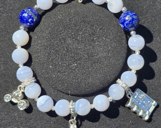 Blue Lace Agate, Lapis Lazuli, & Clear Quartz Custom Crystal Bracelet ~ So This is Love