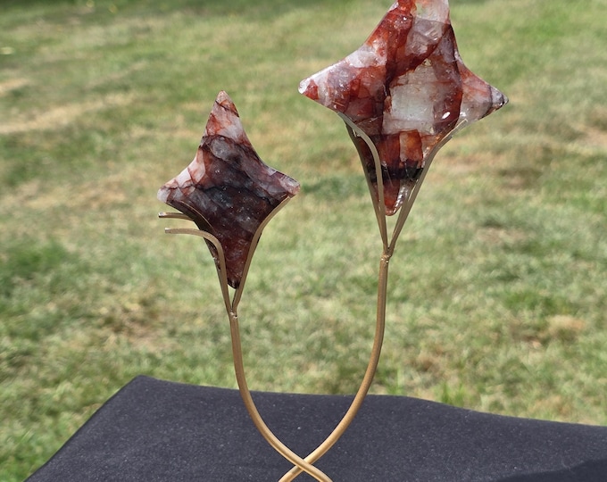 Double Fire Quartz Crystal Star Carvings