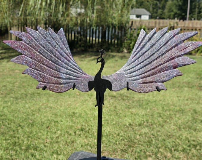 Ruby Kyanite Crystal Peacock Wings on a Black Stand