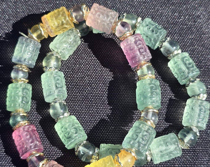 Fluorite Lucky Turn Crystal Barrel Bracelets